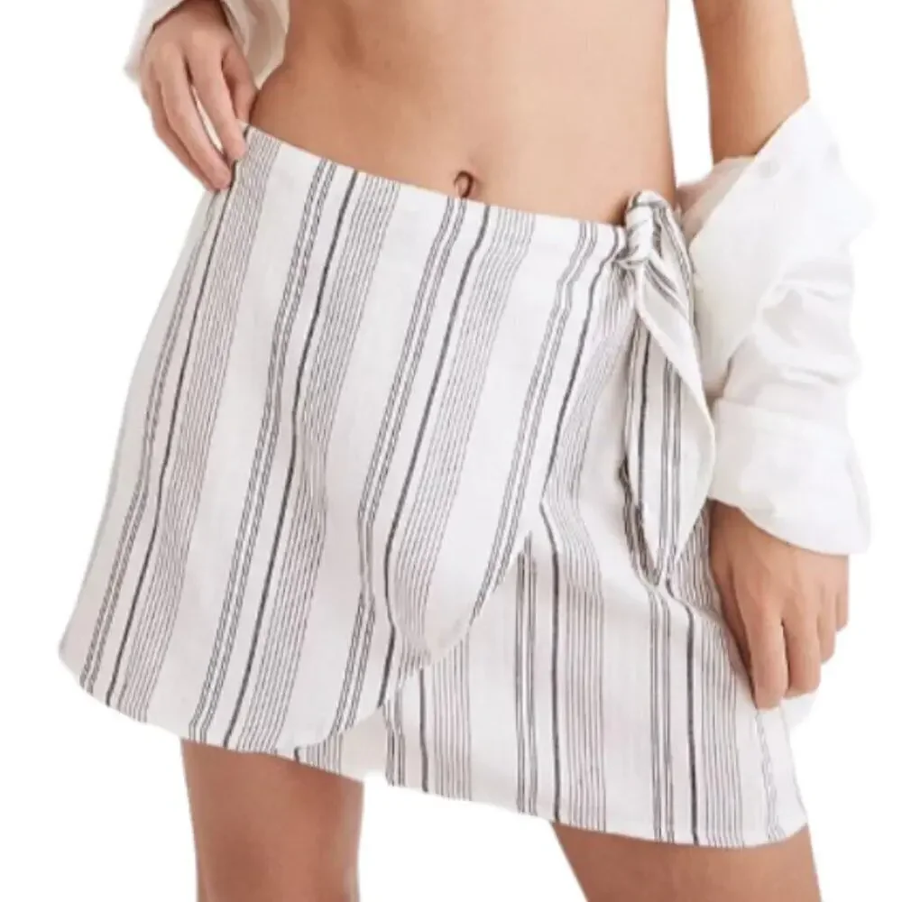 Madewell Gray White Lighthouse Striped Cover-Up Wrap Skirt Size XS NEW